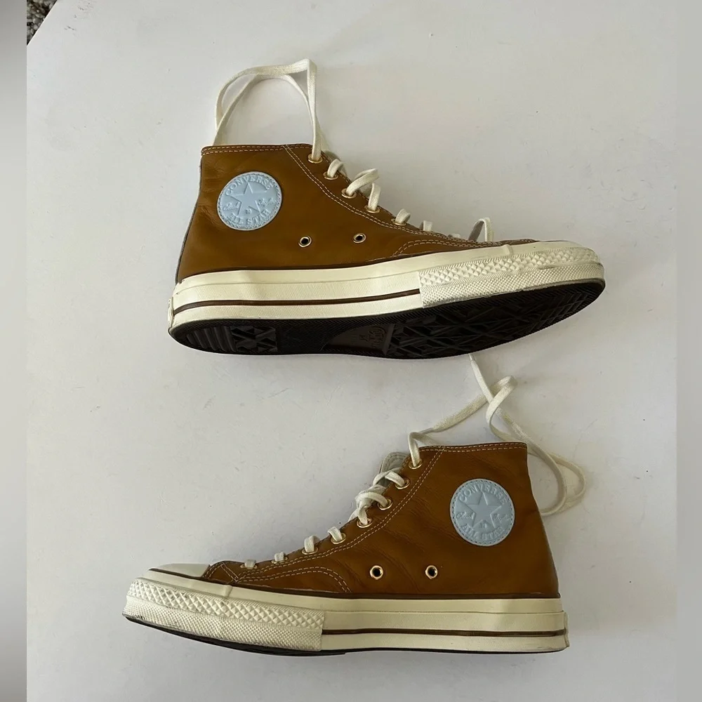 Converse Chuck Taylor 70 High Tops Brown Leather Blue Leaf Pattern Men’s Size 9